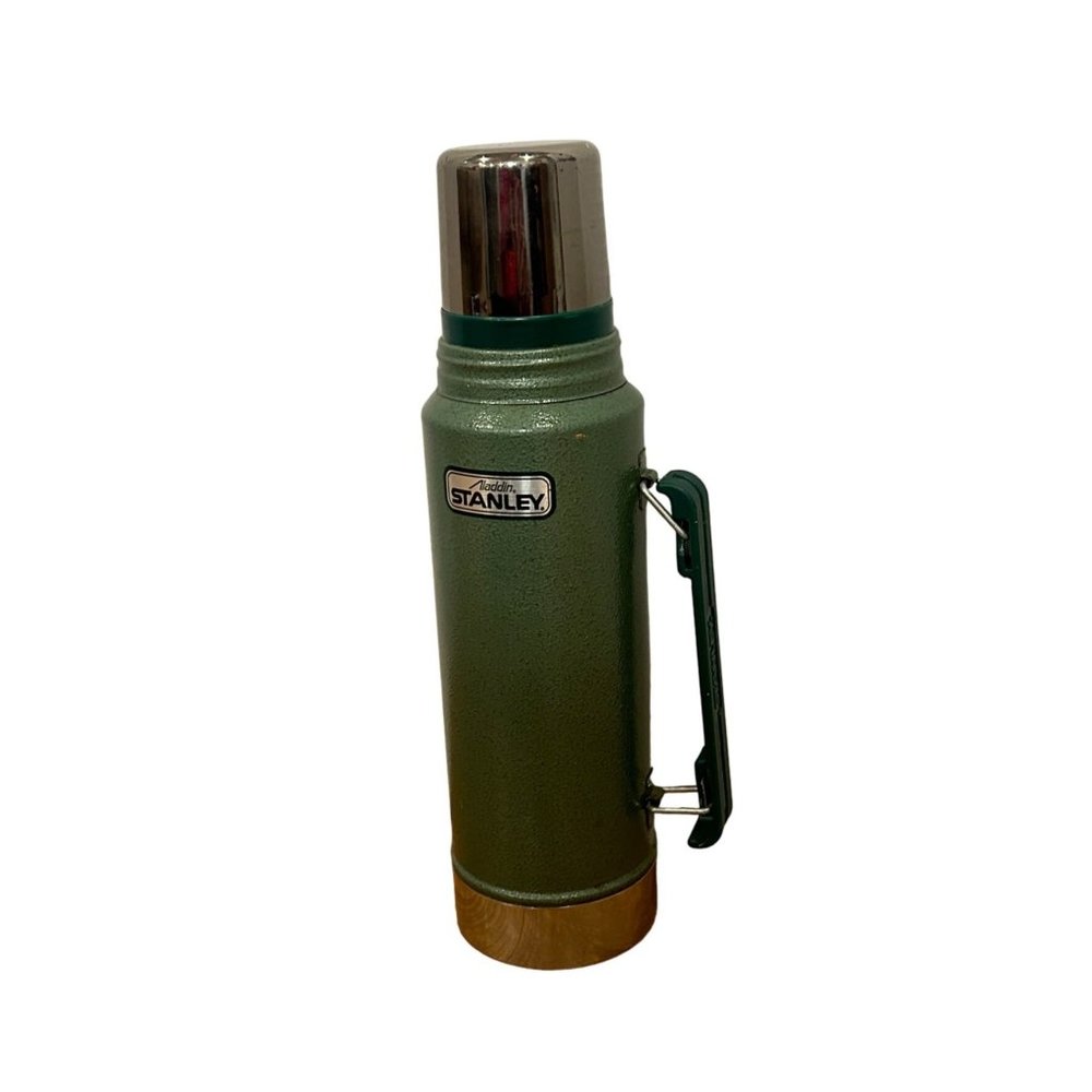 Vtg Aladdin Stanley Green Steel Thermos 1 Quart A-944DH Insulated Made in USA - Picture 3 of 12